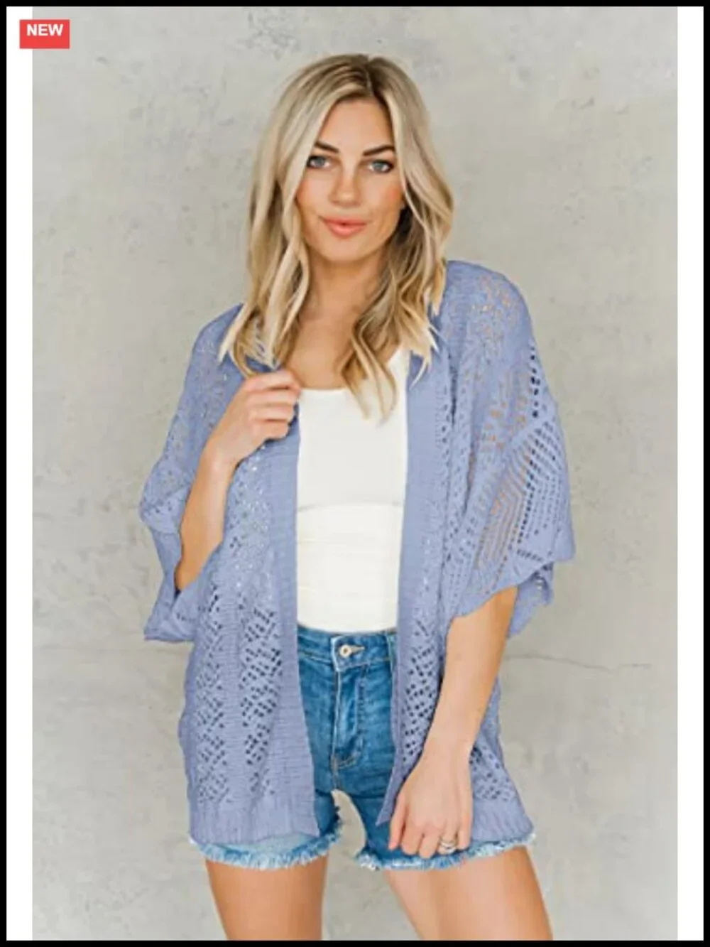 Women's Crochet Open Front Cardigan 3/4 Bell Sleeve Knitted Sweater Cover Up
